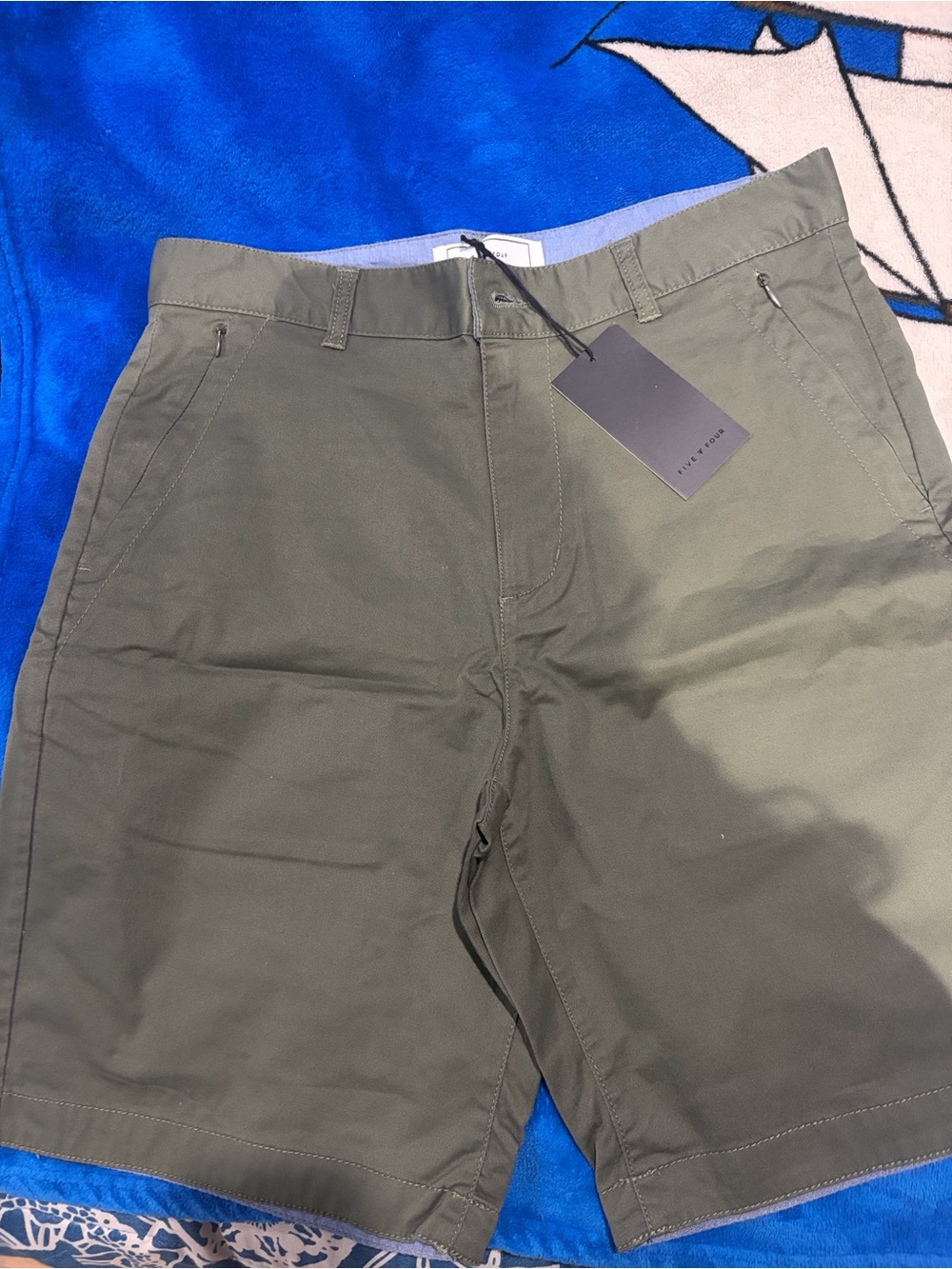 Five Four Olive Green Chino Shorts with Blue Trim